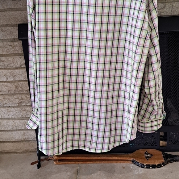 Thomas Dean Men's XL Flip Cuff Long Sleeve Shirt Gingham Plaid Cotton Dressy - Picture 10 of 12